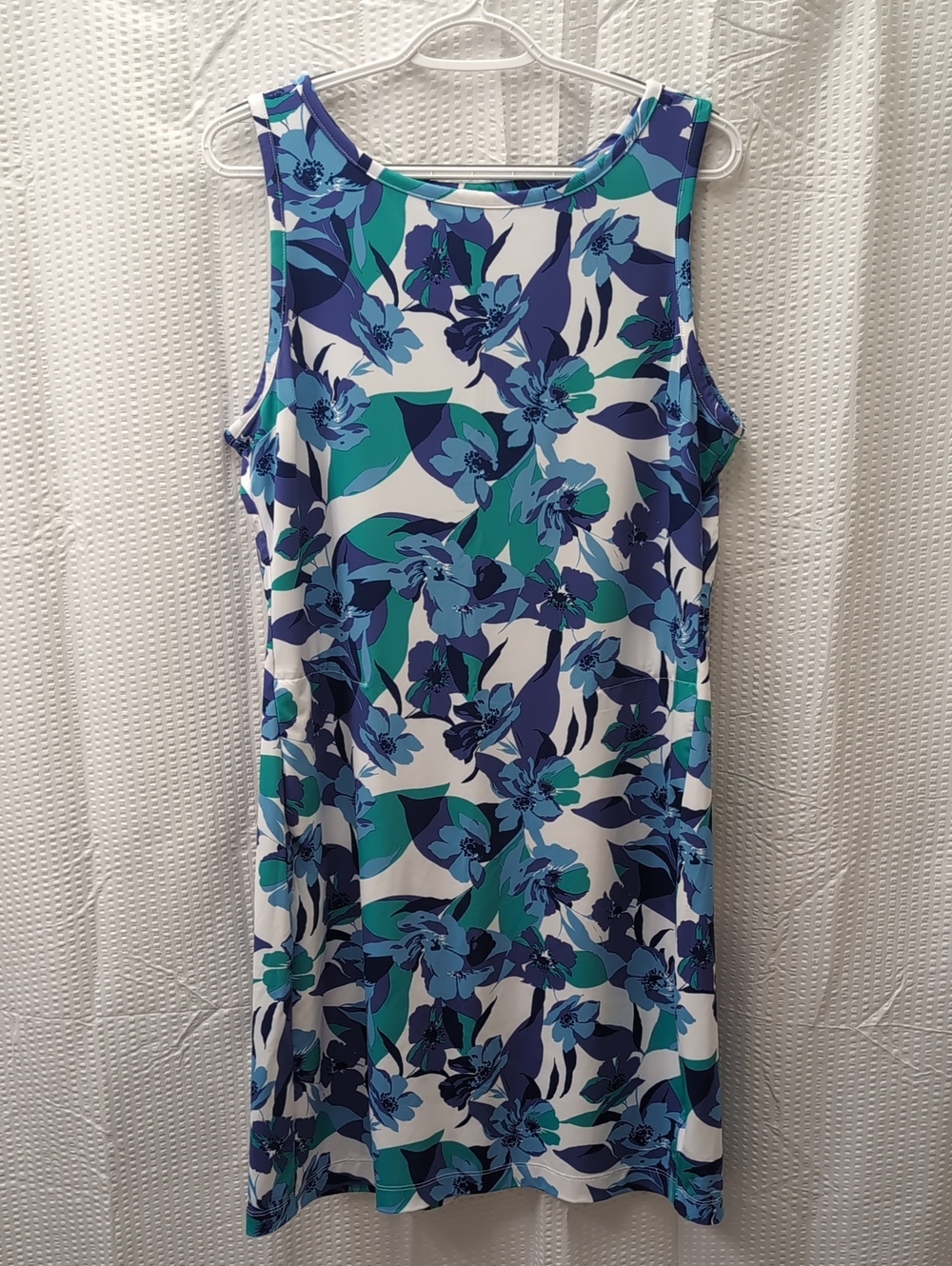 Columbia Sleeveless Blue Floral Shift Dress - White & Blue